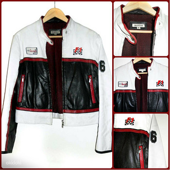Formula1 effektne must-valge-bordoo täisnahktagi, 40-42-L-XL