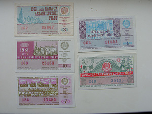 ENSV loteriipiletid 1977-1990 11 tk. (2 foto / 2)