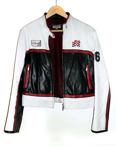 Formula1 effektne must-valge-bordoo täisnahktagi, 40-42-L-XL (1 foto / 10)