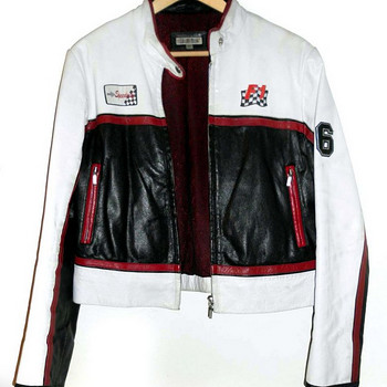 Formula1 effektne must-valge-bordoo täisnahktagi, 40-42-L-XL