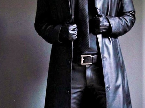 Saki Leather черное длинное кожаное утепленное пальто, 54-XL