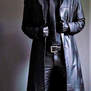 Saki Leather черное длинное кожаное утепленное пальто, 54-XL