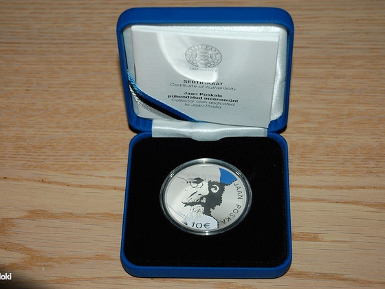 Эстонская коллекционная серебряная монета 10€ 2016, Ян Поска