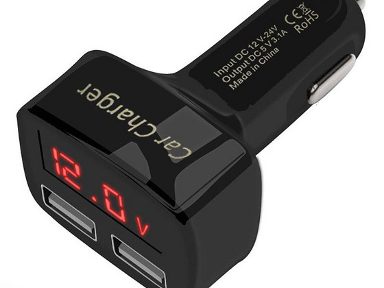 USB autolaadija, voltmeeter, ampermeeter 2 pesa, 3.1A