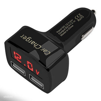 USB autolaadija, voltmeeter, ampermeeter 2 pesa, 3.1A