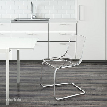 Uued Ikea DOCKSTA laud + uued Ikea TOBIAS akrüültoolid 4tk