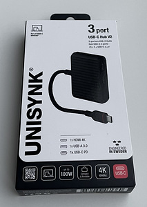 Unisynk 3 Port USB-C Hub V2 , Black (1 фото из 3)