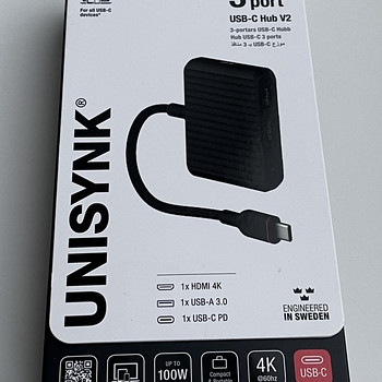Unisynk 3 Port USB-C Hub V2 , Black