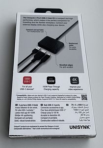 Unisynk 3 Port USB-C Hub V2 , Black (2 фото из 3)