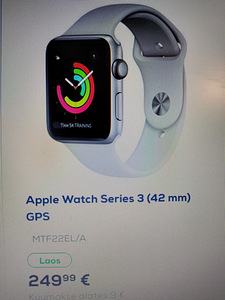 Apple Watch 3 GPS, 42 mm hõbedane/Valge (1 foto / 3)