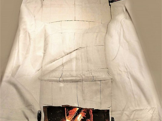 Дизайнерская штора Камин с 3D принтом (140x240), новая