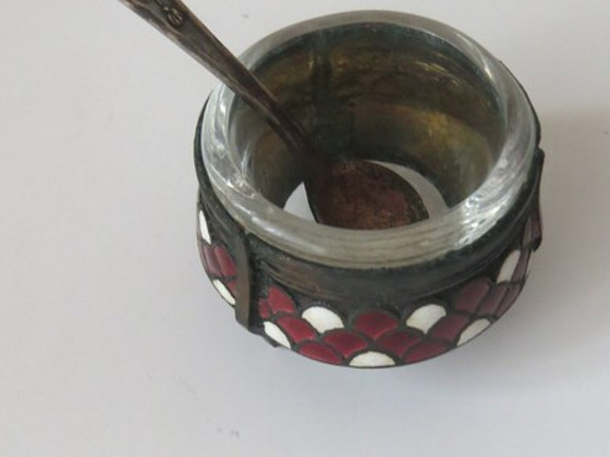 Солонка мельхиоровая с эмалью. Мстёра.