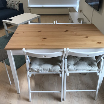 IKEA Dining Table with 4 chairs, round bench and cushions