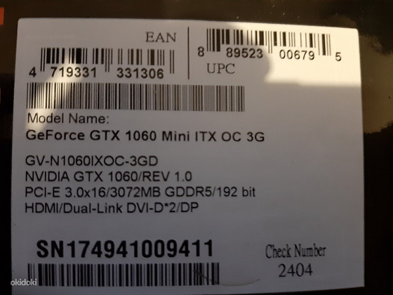 Gigabyte Gtx 1060 Mini iTX OC 3gb