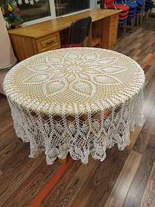 UUS heegeldatud valge laudlina, diametr 170 cm (1 foto / 1)