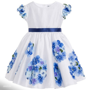 Lesy Luxury Flower Girls Белое атласное синее вечернее платье с цветочным принтом