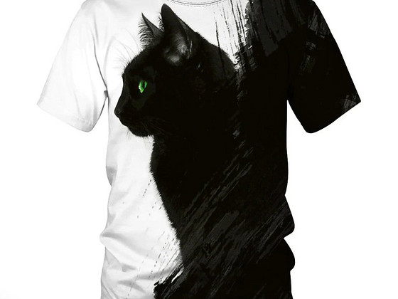 Must kass meeste t-särk 3D printiga, s.XL, uus