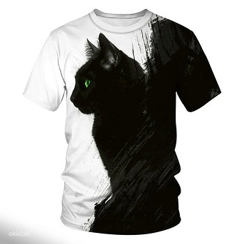 Must kass meeste t-särk 3D printiga, s.XL, uus