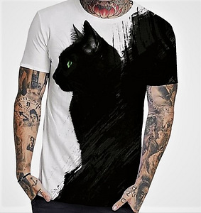 Must kass meeste t-särk 3D printiga, s.XL, uus (3 foto / 5)