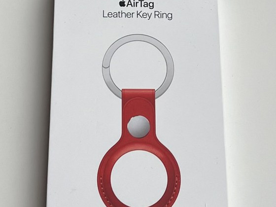 Apple AirTag Leather Key Ring , Red