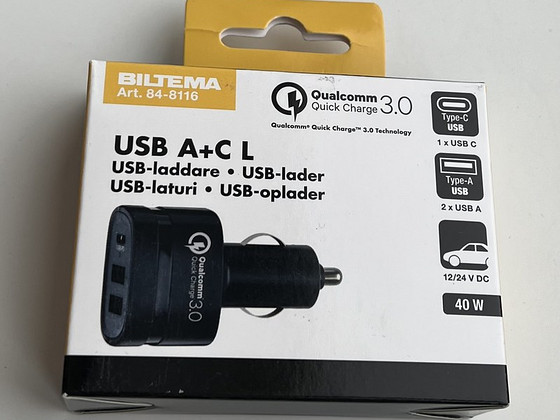 Biltema USB charger 12/24 V, 1 x USB C and 2 x. USB A, 40 W