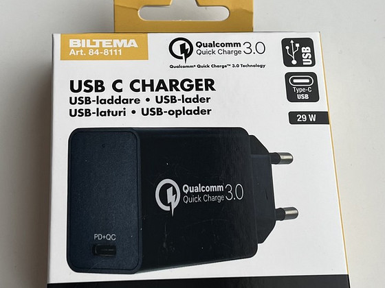 Biltema USB Charger, Type C, PD and QC 3.0, 29 W