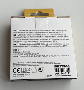 Biltema USB Charger, Type C, PD and QC 3.0, 29 W (2 фото из 4)
