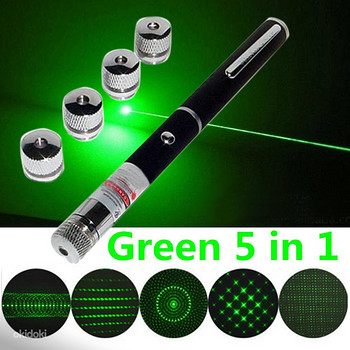 Roheline laser Pointer 5 erineva otsikuga