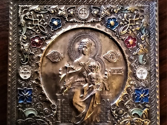 Серебряная дорожная икона.