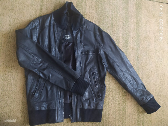 Мужская кожаная куртка, размер S, Jack&Jones