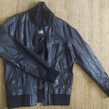 Мужская кожаная куртка, размер S, Jack&Jones