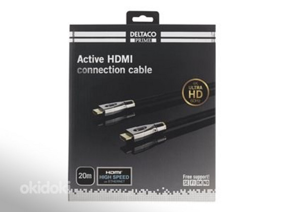 20-метровый HDMI-кабель deltaco с позолоченной оплеткой