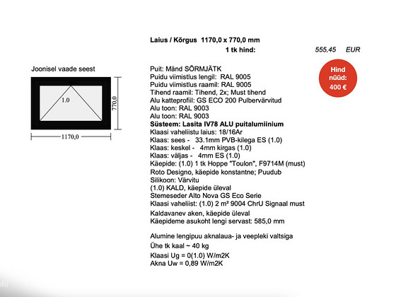 Lasita 3x пакет окно 1170 х 770 мм