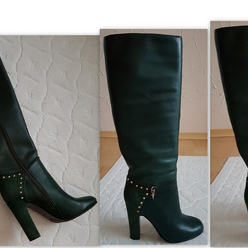 Nahast saapad,tumerohelised,uued,suurus 37-38