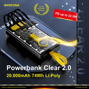 Battery bank Patona Clear 2.0 PD22.5W 20 000mAh, garantiiga (5 фото из 8)