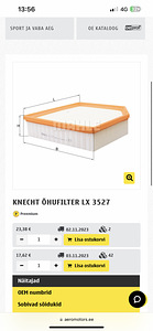 KNECHT ÕHUFILTER LX 3527/KNECHT OHUFILTER LX 3527 (1 foto / 3)