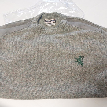 Sweater Glenhusky of Scotland 100% Wool Leather Patch L