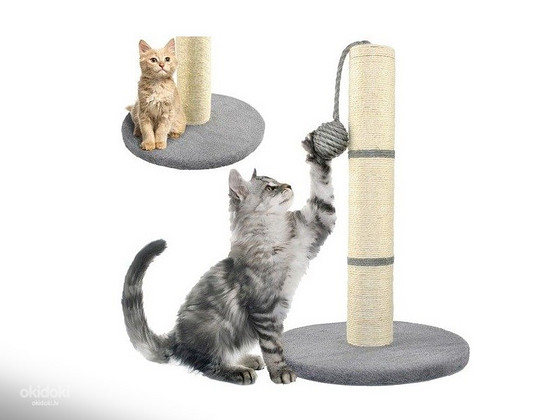Кошачья палочка для заточки ногтей с игрушкой 45 см серая (P7932