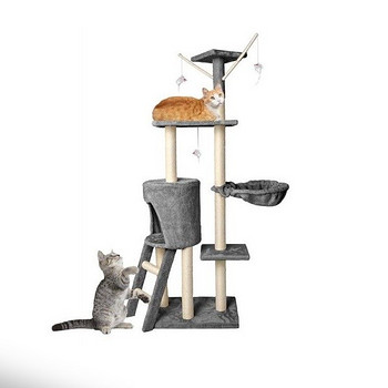 Māja kaķim - koks ar stabiem 138 cm pelēks (P7927)