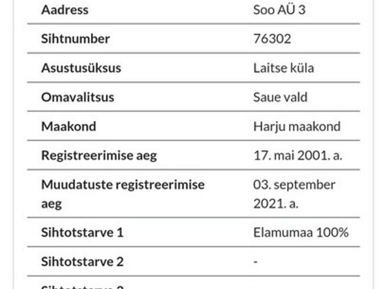 Земля. Soo AÜ 3, деревня Лайтсе, волость Сауэ, Харьюмаа.