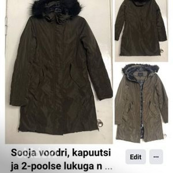 Voodri, kapuutsi ja 2-poolse lukuga n mantel, S-suurus