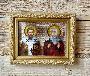 Helmestega tikitud ikoon-amulett “St.M. Kupriyan and Justinya” (1 foto / 2)