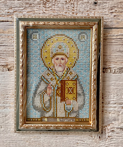 Helmestega tikitud ikoon “St Nicholas the Wonderworker” (1 foto / 2)
