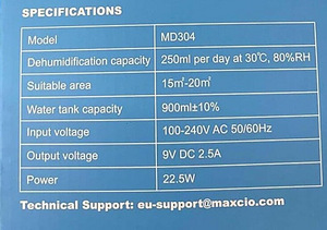 El. niiskuseimur Maxcio MD304, 860 ml UUS! (3 foto / 5)