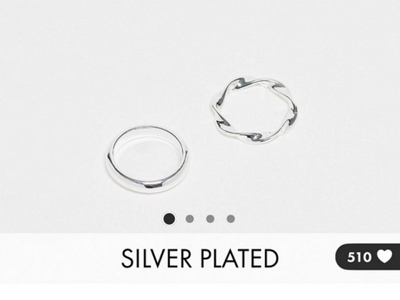 (NEW) ASOS silver plated 2 rings, size M/L