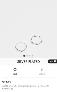 (NEW) ASOS silver plated 2 rings, size M/L (1 foto / 4)