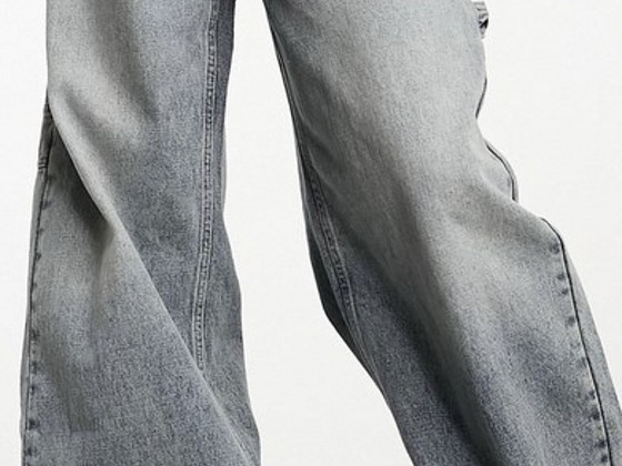 Bershka adjustable waist carpenter jeans in light dirty wash