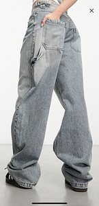 Bershka adjustable waist carpenter jeans in light dirty wash (3 foto / 4)