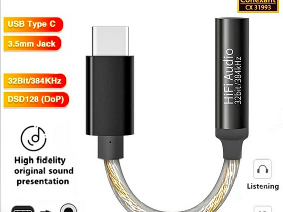 CX31993 USB-C DAC 3,5 kõrvaklappide sisendiga (32bit/384KHz)