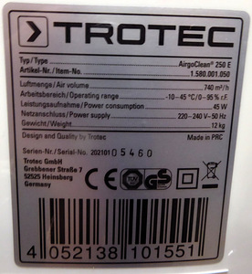 Õhupuhasti TROTEC AirgoClean® 250 E + Karp UUS! (8 foto / 10)